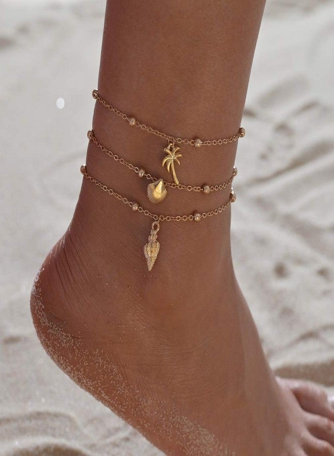 MXUHUI Boho Shell Anklet Bracelet Chain Gold Coconut Tree Ankle Conch Anklets Adjustable Handmade Beaded Chain Foot Jewelry Accessories for Women - Image 2